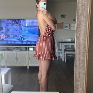 Cute polka romper. Rust/brown/bronze color with white dots